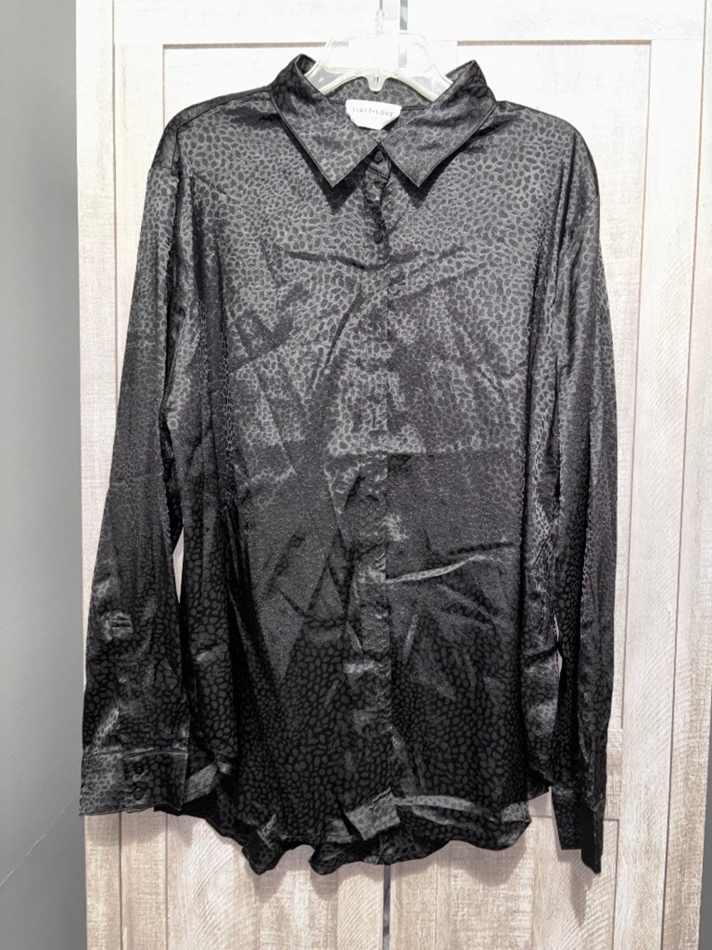 Black leopard print satin First Love by Lovelyn Top Size 3X plus
